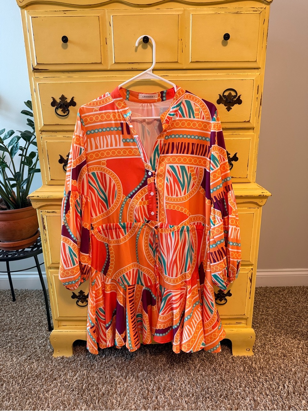 Vibrant Orange Printed Tiered Women's Dress